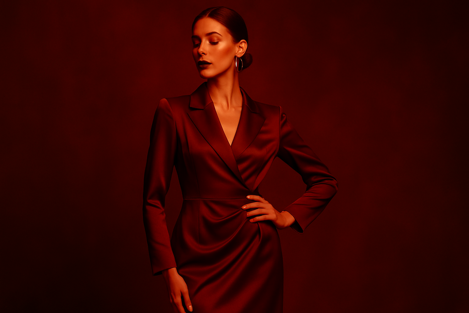 Woman modeling but with a red hue 